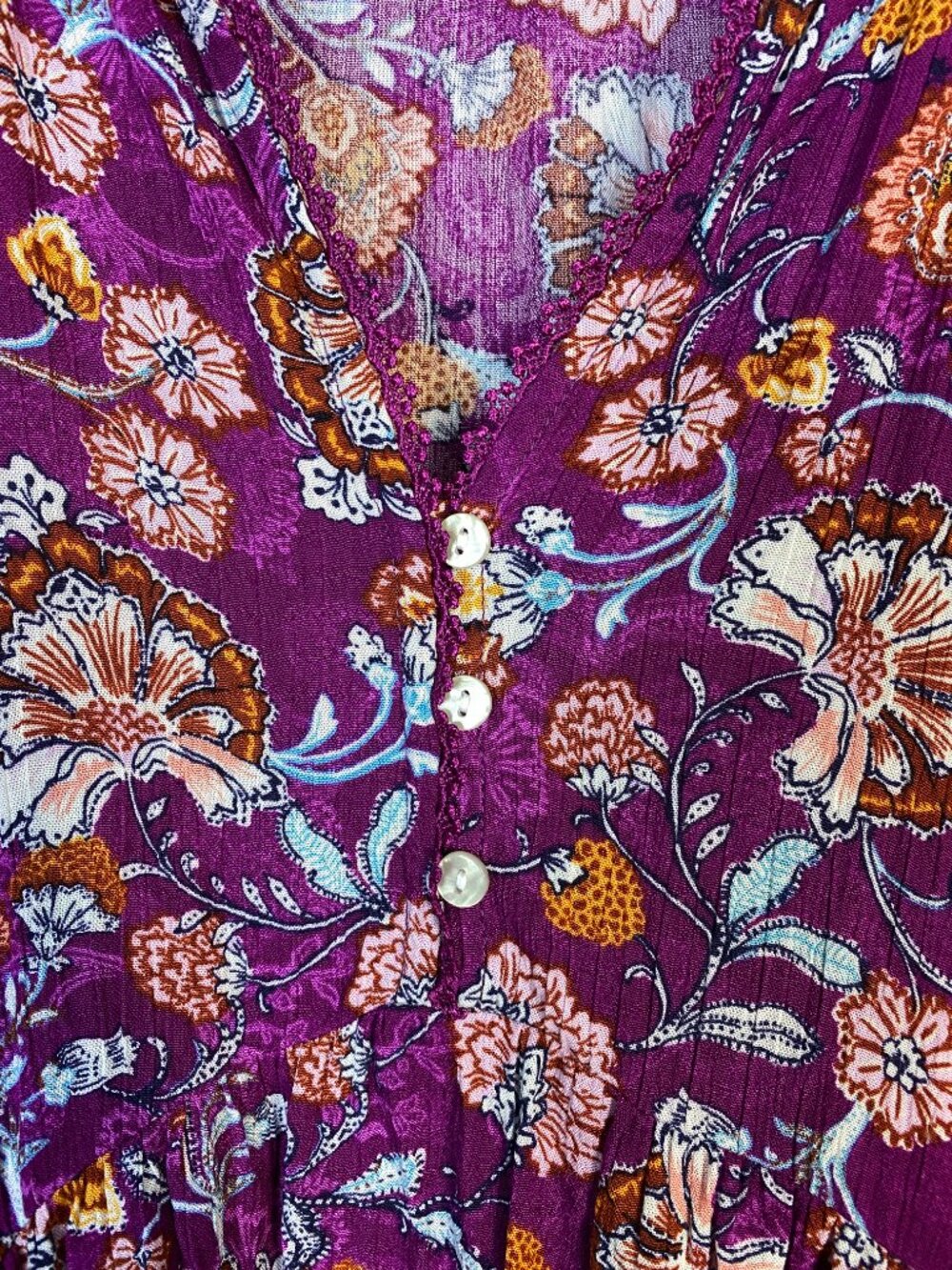 Frye & Co Purple Floral Boho Midi Dress Rayon 3/4 Sleeve Size Large Festival - Picture 5 of 6